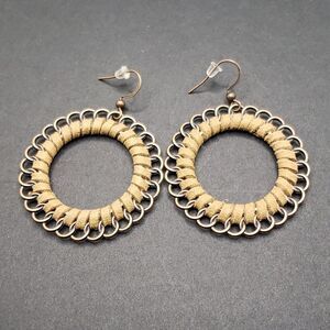 BOHEMIAN leather earrings circle bronze hoops